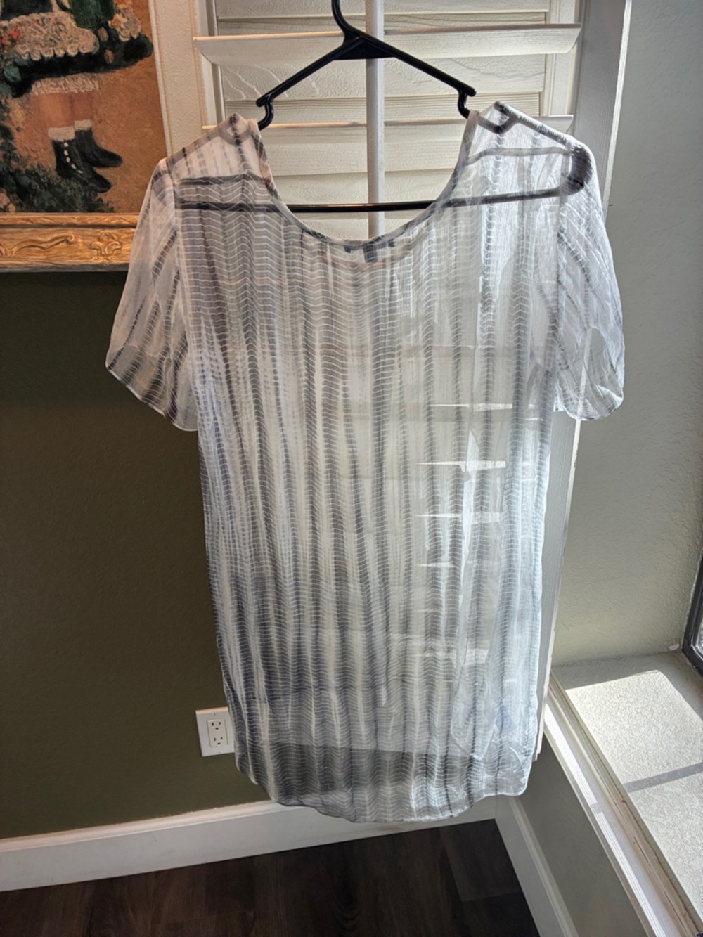 Eileen Fisher White Sheer Striped High-Low Tunic - Picture 8 of 10